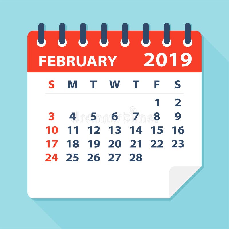 Em fevereiro de 2019 folha do calendário - ilustração do vetor ilustração stock Em fevereiro de 2019 folha do calendário - ilustração do vetor ilustração stock