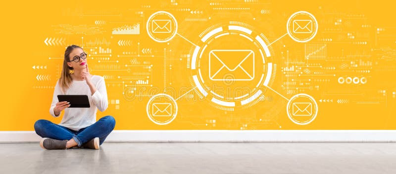 Email concept with woman using a tablet stock image Email concept with woman using a tablet stock image