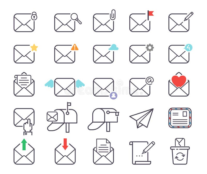 Email letter vector icons set envelope cover communication correspondence blank address outline mailbox design paper vector illustration Email letter vector icons set envelope cover communication correspondence blank address outline mailbox design paper vector illustration