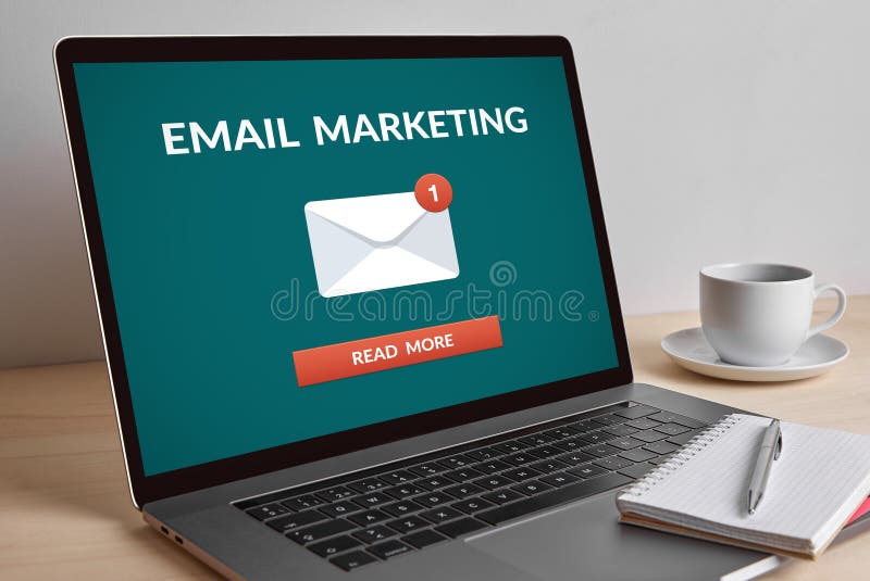 Email marketing concept on modern laptop computer screen royalty free stock photos
