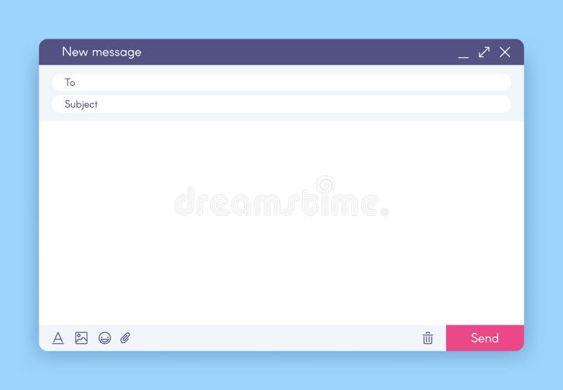Email message window. Mail app interface, mailings emails and send online feedback blank frame vector illustration royalty free illustration Email message window. Mail app interface, mailings emails and send online feedback blank frame vector illustration royalty free illustration