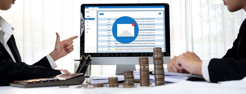 Email notification message showing on computer screen brisk stock photo