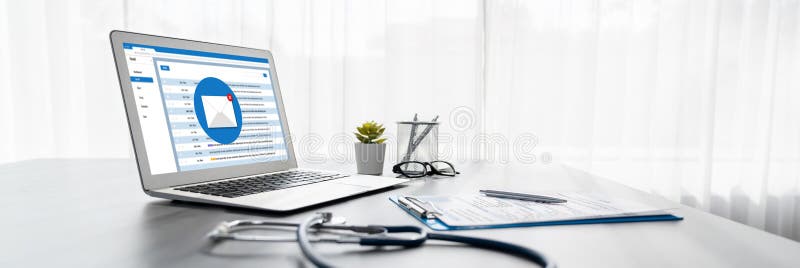 Email notification message showing on computer screen brisk stock photo