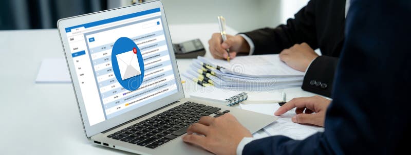 Email notification message showing on computer screen brisk stock photo