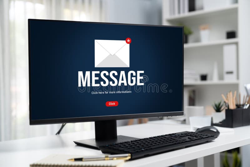 Email notification message showing on computer screen brisk royalty free stock photos