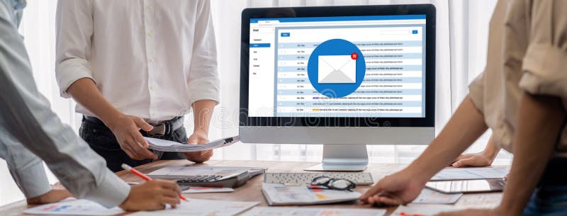 Email notification message showing on computer screen brisk stock photography