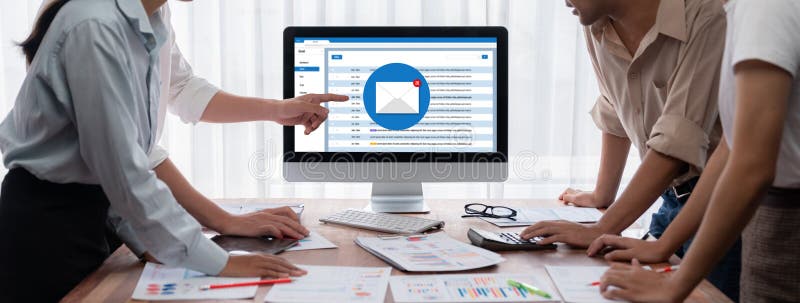Email notification message showing on computer screen brisk stock image