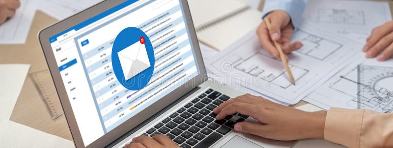 Email notification message showing on computer screen brisk stock images