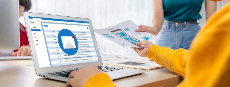 Email notification message showing on computer screen brisk stock photos