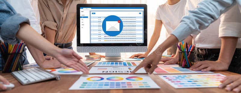 Email notification message showing on computer screen brisk stock photos