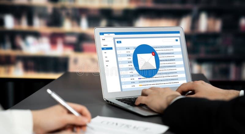 Email notification message showing on computer screen brisk stock photo