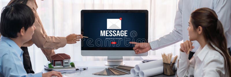 Email notification message showing on computer screen brisk stock images