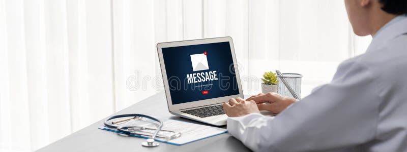 Email notification message showing on computer screen brisk stock photo