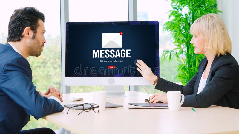 Email notification message showing on computer screen snugly stock image