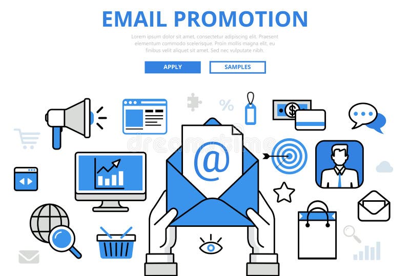 Email promotion digital marketing concept flat line art vector icons vector illustration Email promotion digital marketing concept flat line art vector icons vector illustration