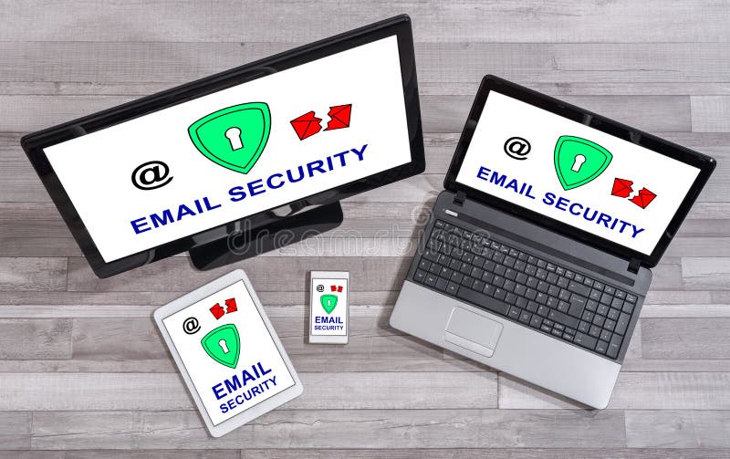 Email security concept on different devices royalty free stock image