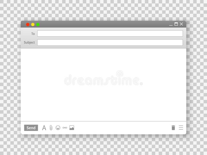 Email window. Blank text message frame interface interfaces for internet website on transparent background vector image