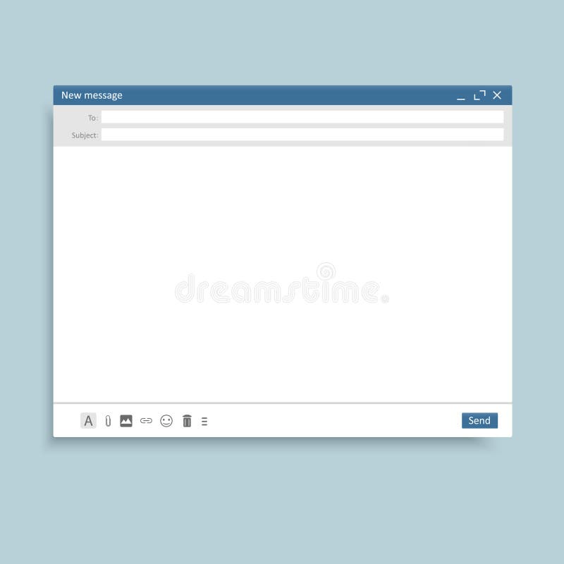 Email window interface template. Mail message interface blank website panel screen with send form. Vector vector illustration Email window interface template. Mail message interface blank website panel screen with send form. Vector vector illustration