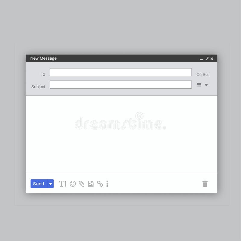 Email window mockup realistic illustration. Blank new message template.