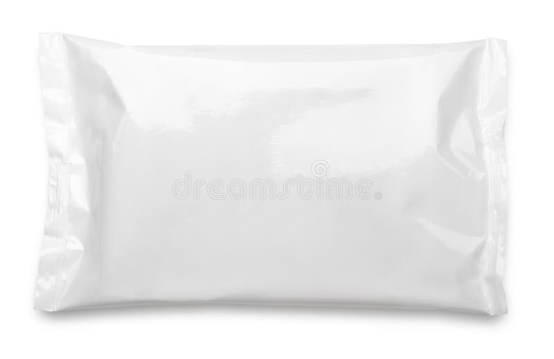 Emballage alimentaire vide de sachet en matière plastique sur le blanc image stock Emballage alimentaire vide de sachet en matière plastique sur le blanc image stock
