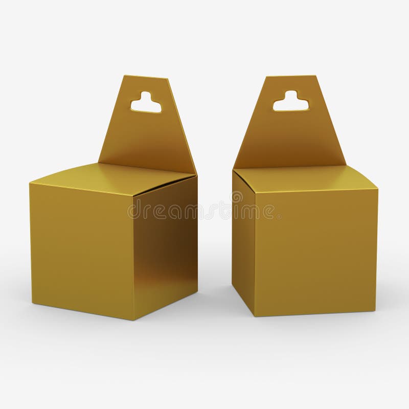 Emballage de boîte de papier d'or avec le cintre, chemin de coupure inclus illustration libre de droits Emballage de boîte de papier d'or avec le cintre, chemin de coupure inclus illustration libre de droits