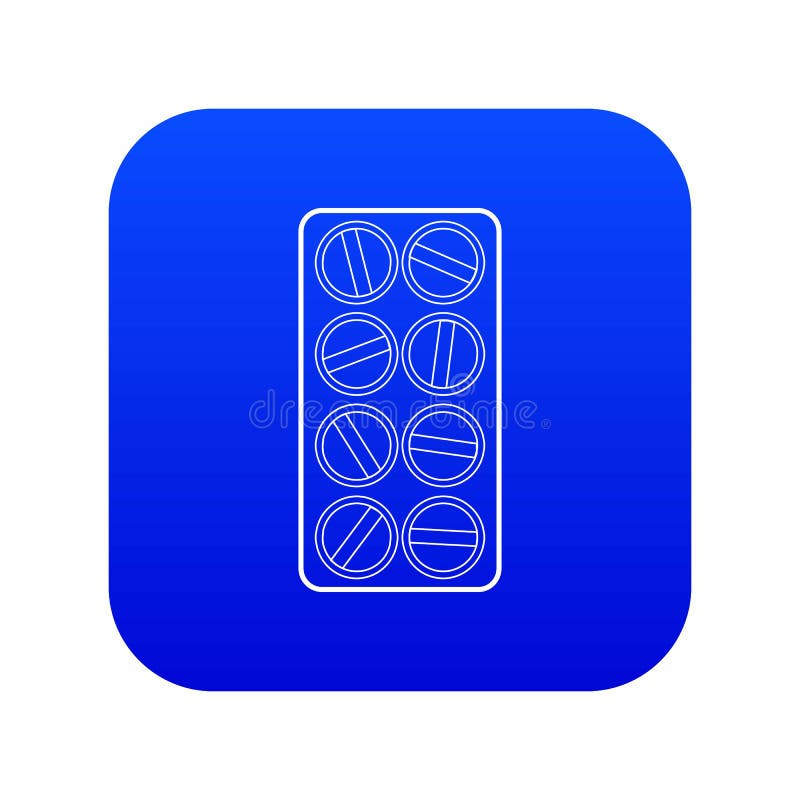 Emballage de vecteur bleu d'icône ronde de comprimés illustration stock Emballage de vecteur bleu d'icône ronde de comprimés illustration stock