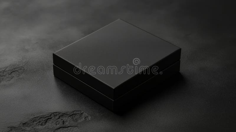 Emballage minimaliste de luxe en noir mat pour la présentation de produits de qualité supérieure sur surface noire texturée. Une boîte noire matte douce présente une conception minimaliste assise élégamment sur une surface noire texturée créant une présentation sophistiquée pour les produits haut de gamme. L'ambiance est exclusive. IA générée