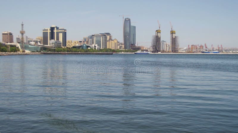Embankment of Baku, Azerbaijan. The Caspian Sea and Skyscrapers
