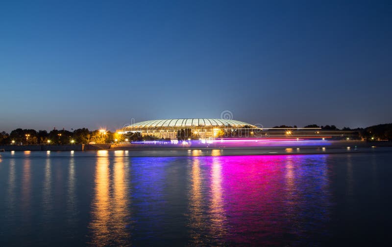 Embankment of the Moskva River and Luzhniki Stadium, night view