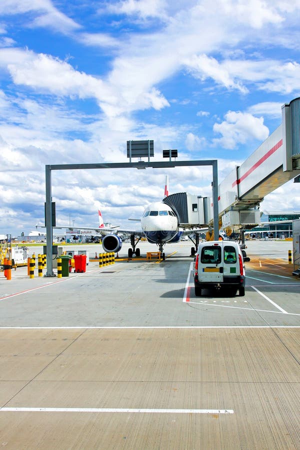 Aircraft docking terminal with passengers boarding bridge. Aircraft docking terminal with passengers boarding bridge