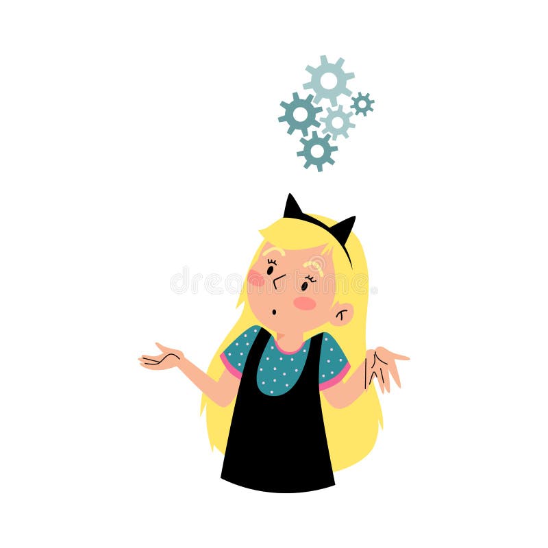 Embarrassed child overthinking question or task, vector illustration isolated. royalty free illustration