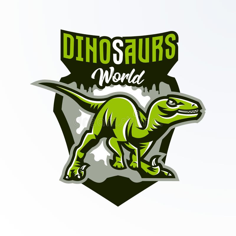 Embleem, kenteken, sticker, dinosaurusembleem op de jacht Roofdier Jura, een gevaarlijk dier, een uitgestorven dier, een mascotte royalty-vrije illustratie Embleem, kenteken, sticker, dinosaurusembleem op de jacht Roofdier Jura, een gevaarlijk dier, een uitgestorven dier, een mascotte royalty-vrije illustratie