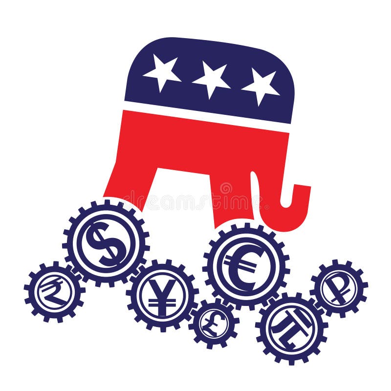 Emblem av republikanska partiet av USA- och världsvalutorna vektor illustrationer Emblem av republikanska partiet av USA- och världsvalutorna vektor illustrationer