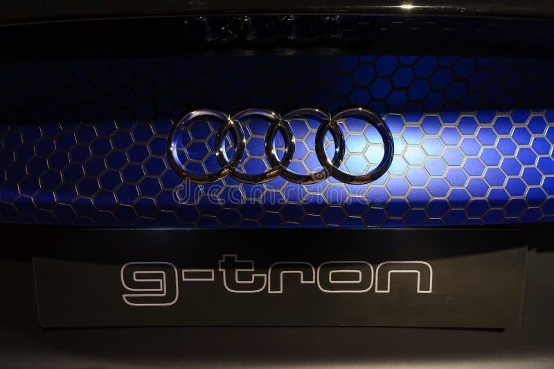 Close-up of a Front Sign or Emblem on a New Audi A5 G-tron