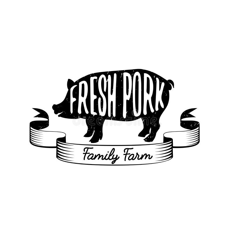 Emblem of a family farm with fresh pork royalty free illustration