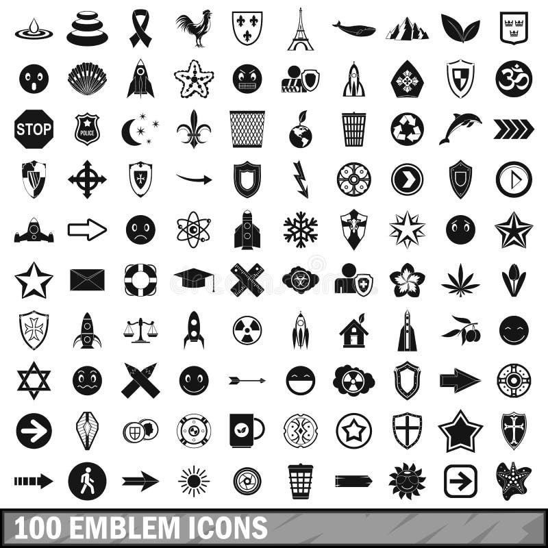 100 Emblem Icons Set, Simple Style Stock Vector - Illustration of