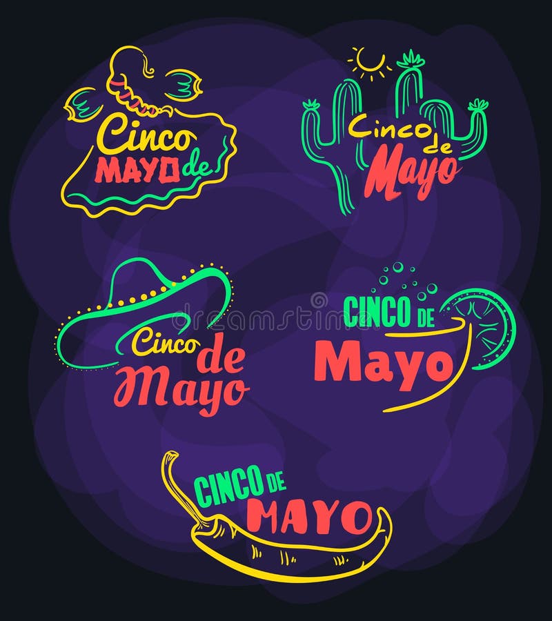 Emblem ställde in Cinco De Mayo stock illustrationer Emblem ställde in Cinco De Mayo stock illustrationer