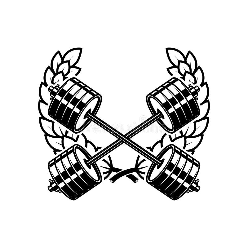 Emblem Template with Crossed Barbells and Wreath. Design Element for