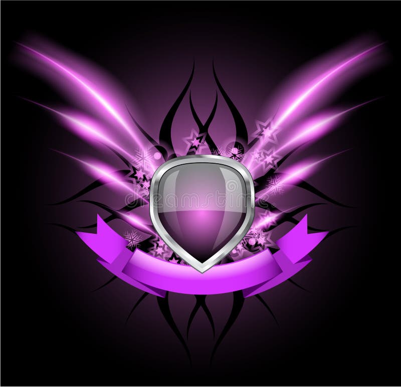Emblema brillante del blindaje en fondo oscuro stock de ilustración Emblema brillante del blindaje en fondo oscuro stock de ilustración