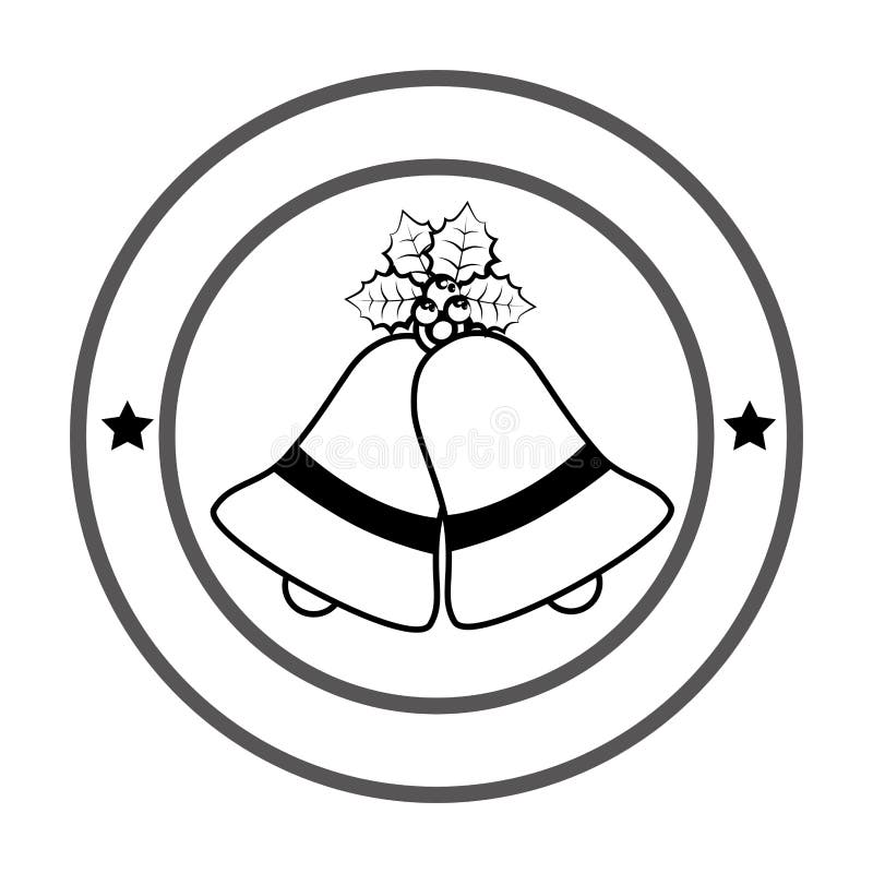 Emblema circular monocromático com sinos de Natal ilustração royalty free Emblema circular monocromático com sinos de Natal ilustração royalty free