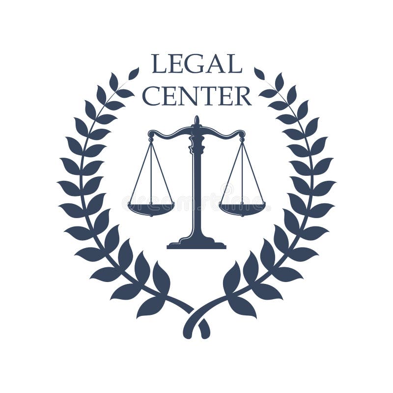 Emblema concentrare legale con l'icona della bilancia della giustizia