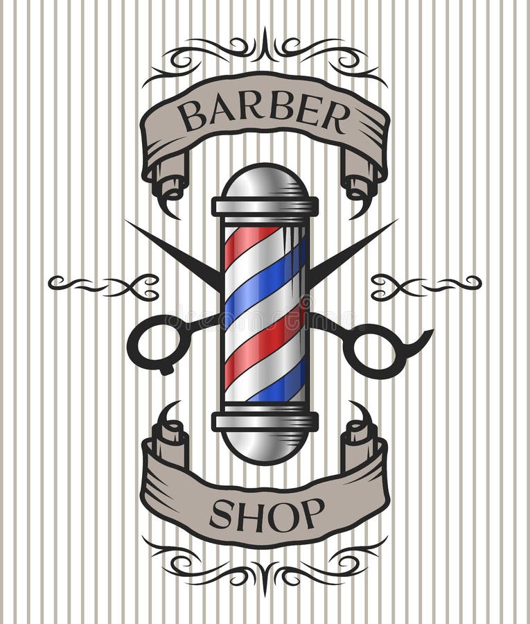 Emblema de la peluquería de caballeros stock de ilustración Emblema de la peluquería de caballeros stock de ilustración
