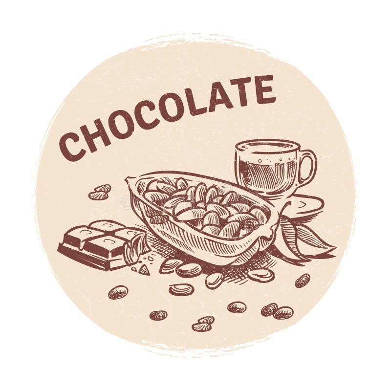 Emblema del cioccolato di vettore del disegno della mano illustrazione vettoriale Emblema del cioccolato di vettore del disegno della mano illustrazione vettoriale