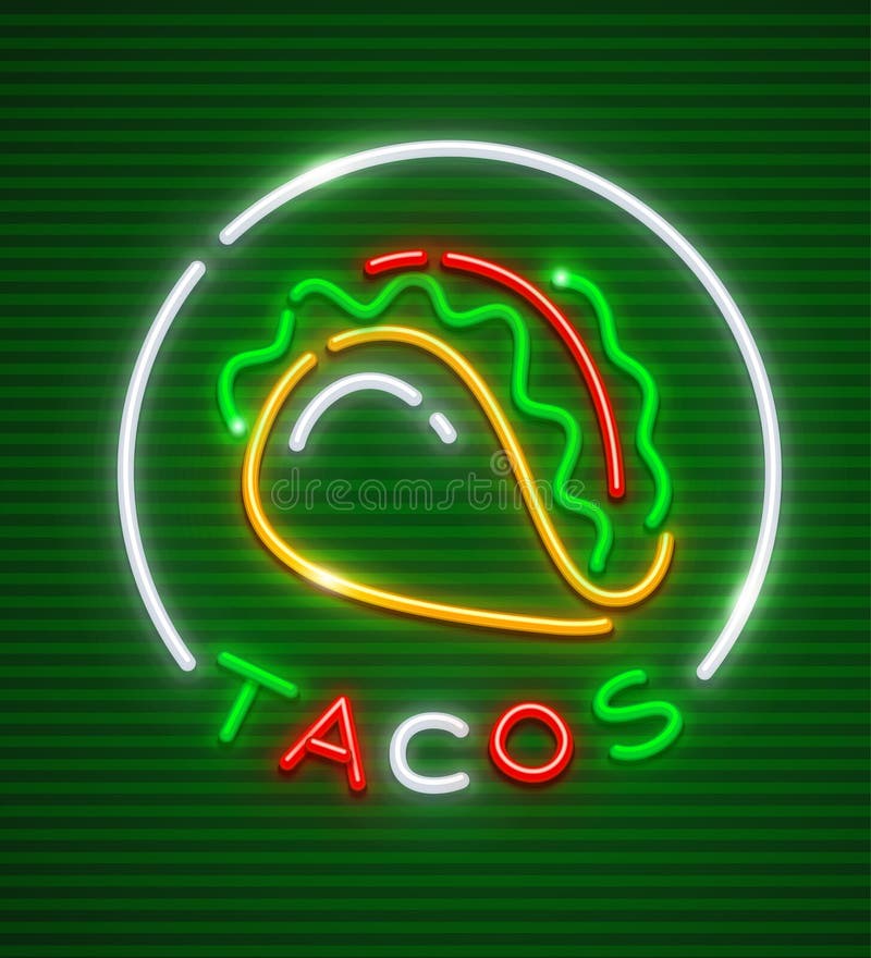 Emblema del neón de los tacos Logotipo tradicional mexicano de la cocina libre illustration Emblema del neón de los tacos Logotipo tradicional mexicano de la cocina libre illustration