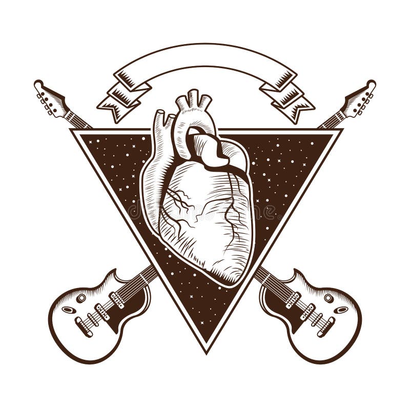 Emblema Del Vintage Del Rock-and-roll Con Los Dibujos Ilustración del  Vector - Ilustración de arte, insignia: 147656693