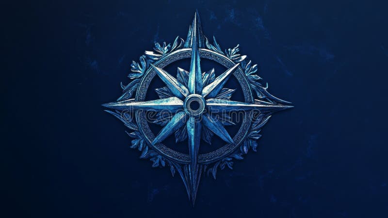 Emblema di bussola blu con dettagli intricati sullo sfondo scuro immagini stock libere da diritti