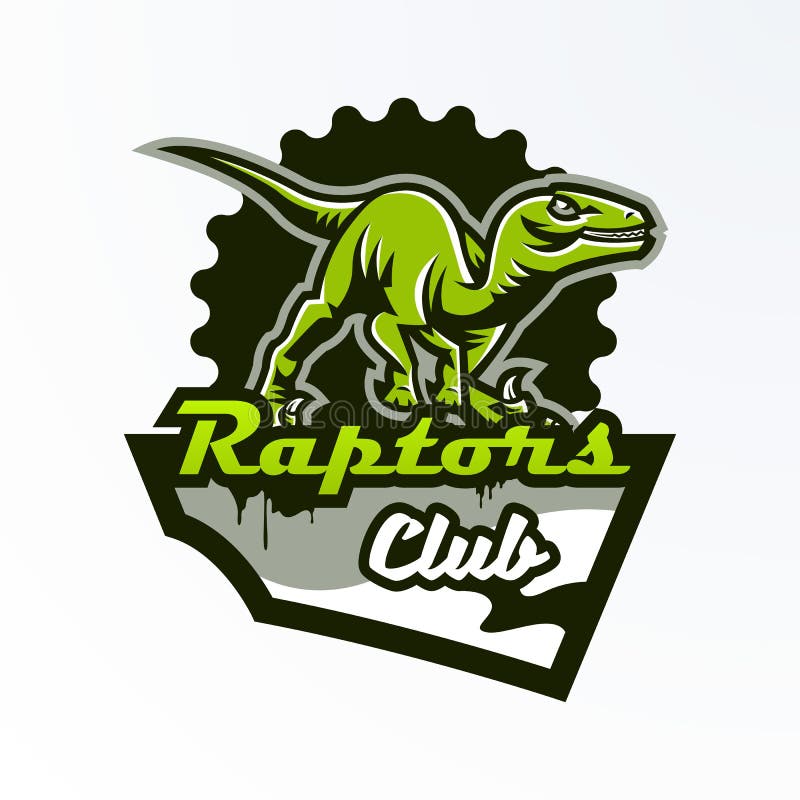 Emblema, distintivo, autoadesivo, logo del dinosauro sulla caccia Predatore giurassico, una bestia pericolosa, un animale estinto illustrazione vettoriale Emblema, distintivo, autoadesivo, logo del dinosauro sulla caccia Predatore giurassico, una bestia pericolosa, un animale estinto illustrazione vettoriale