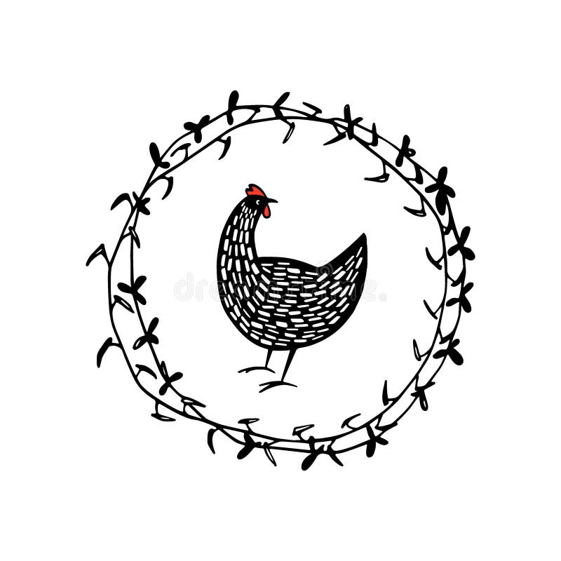 Emblema floral dibujado mano del pollo stock de ilustración Emblema floral dibujado mano del pollo stock de ilustración