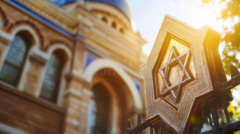 Emblema generativă AI Ornate star la intrarea istorică în conceptul de afaceri în lumina soarelui. stock illustration