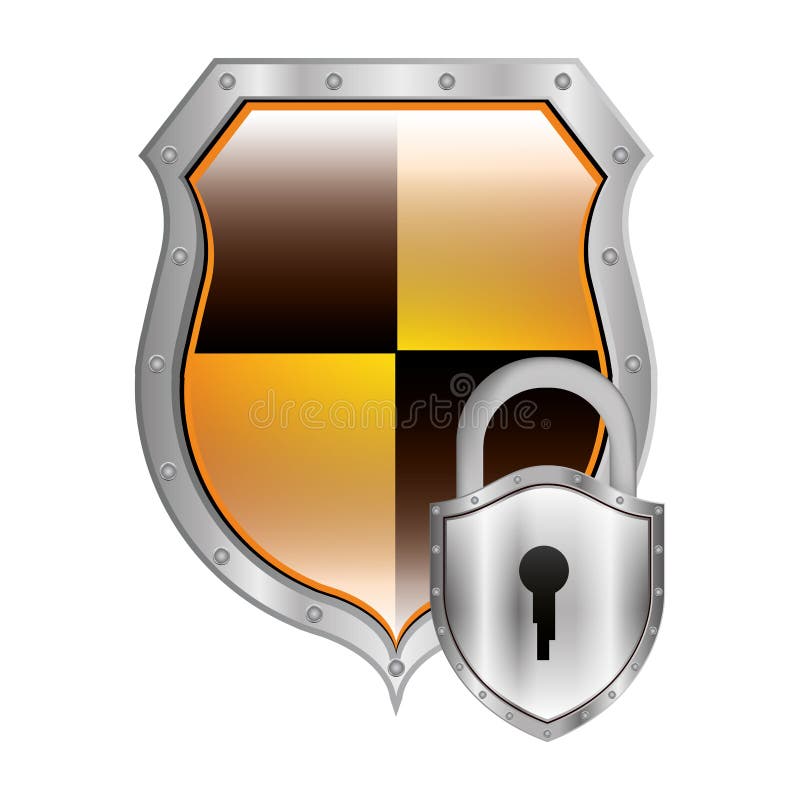 emblema metálico com forma colorida do rombo com cadeado ilustração royalty free emblema metálico com forma colorida do rombo com cadeado ilustração royalty free